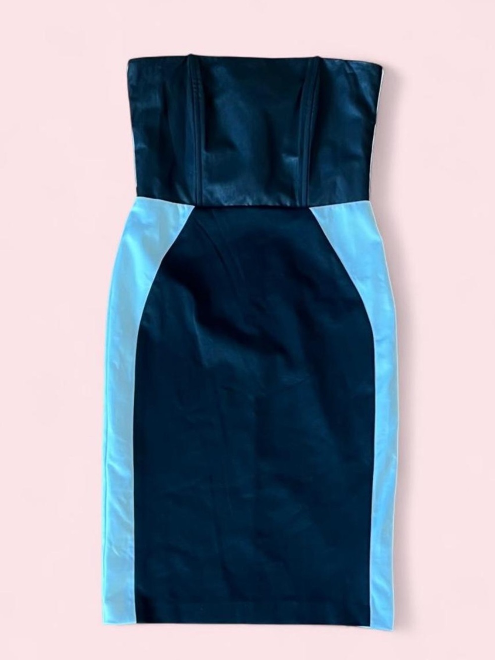 Strapless Colorblock Pencil Dress in black and white
